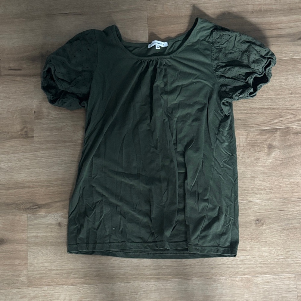 Chic Dark Green Puff Sleeve Blouse